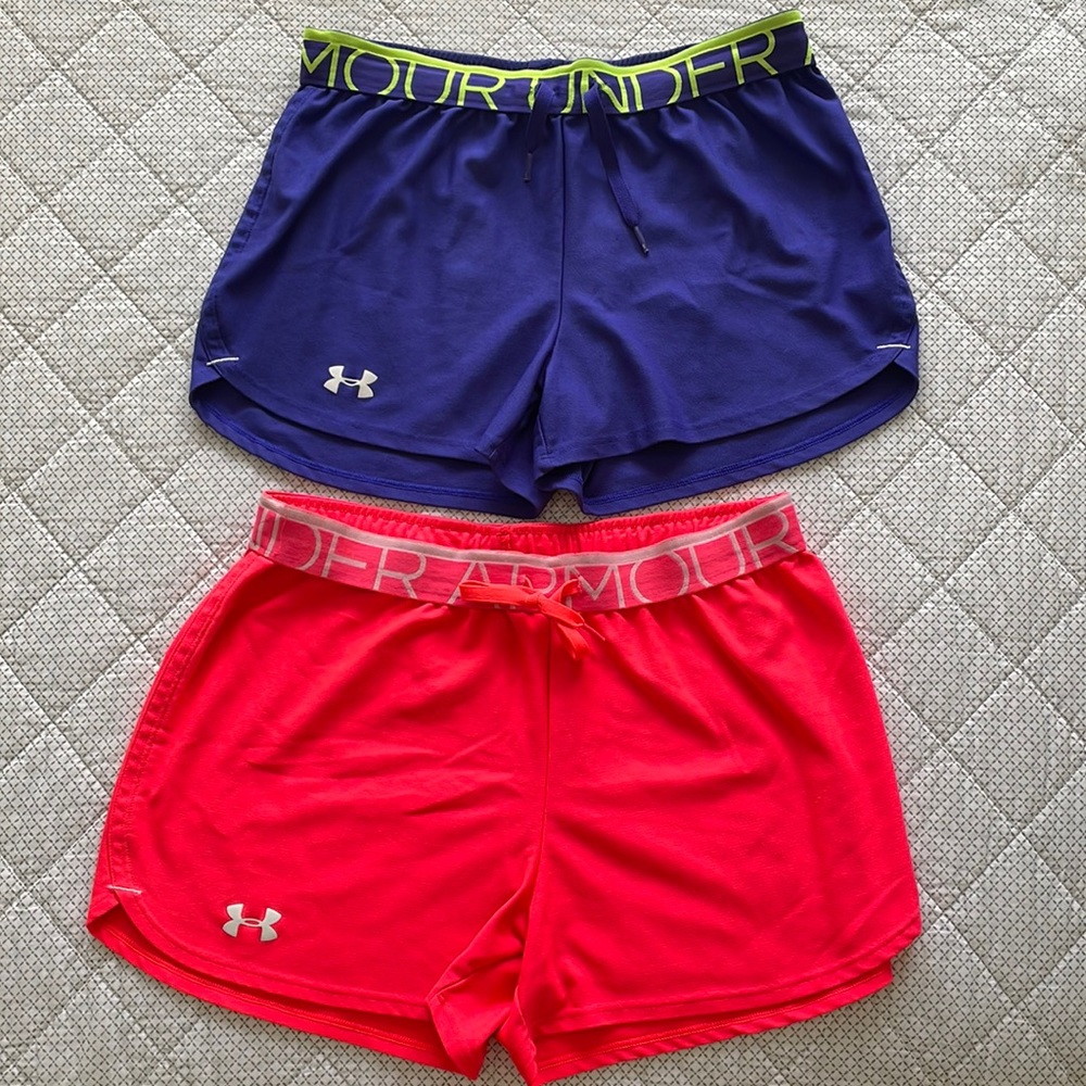 Under Armour Heat Gear Shorts Purple and Neon Orange Women’s Size Small